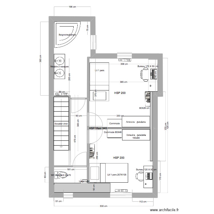 Amiens  193 GR Niveau 2 - état futur 2c. Plan de 1 pièce et 20 m2