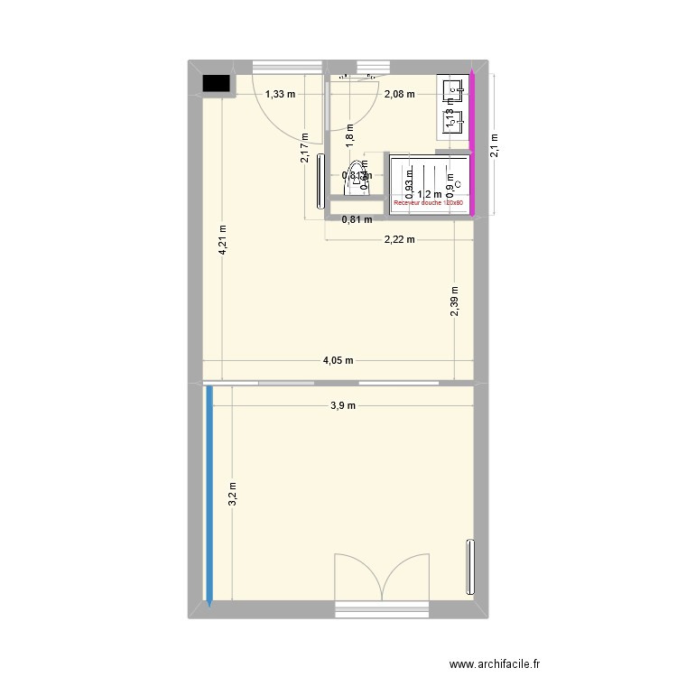 Priouré (WC intégé à SdB) v2. Plan de 7 pièces et 31 m2