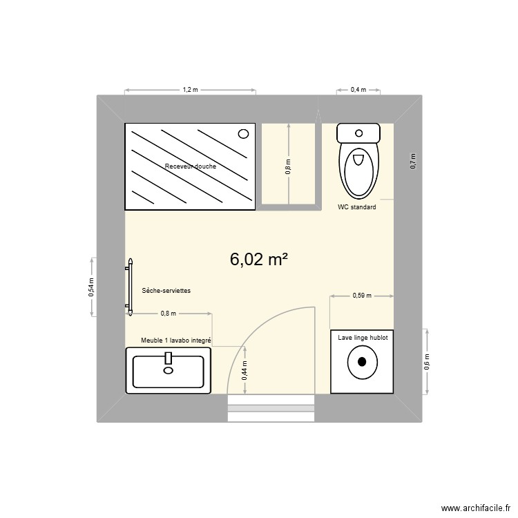 Attia sdb 2. Plan de 1 pièce et 6 m2