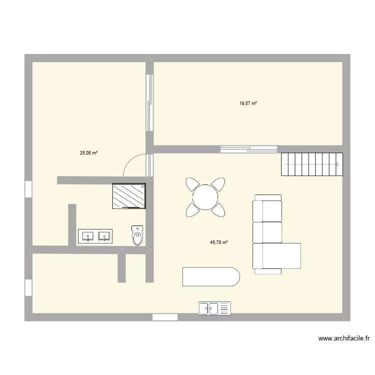 haut. Plan de 3 pièces et 90 m²