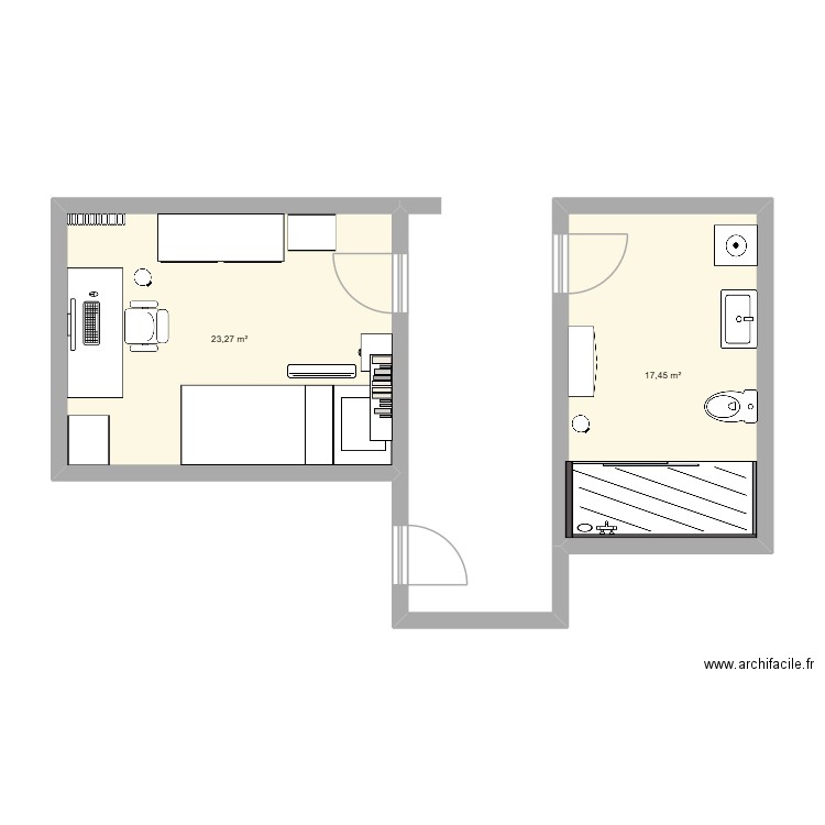 ma dom. Plan de 2 pièces et 41 m2