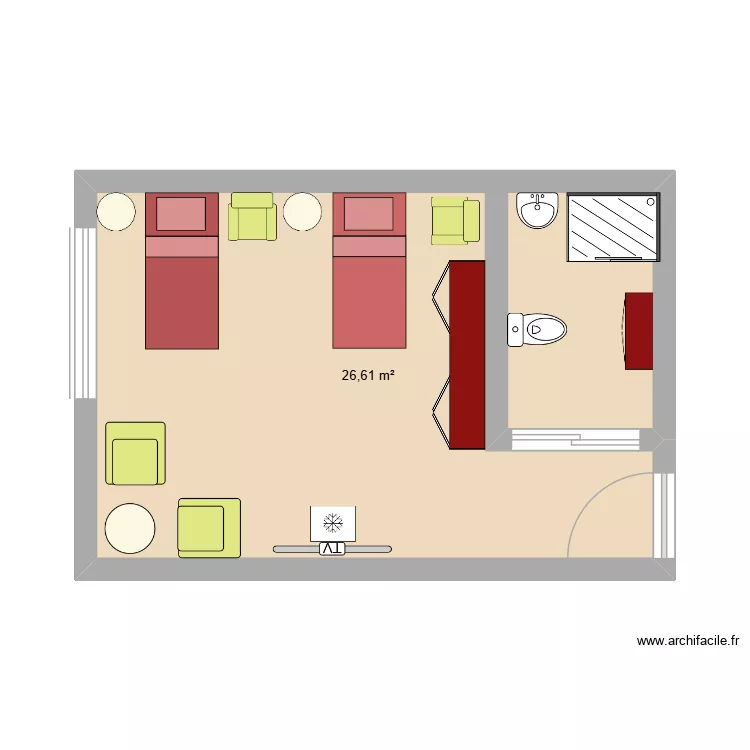 chambre double. Plan de 1  et 27 m²