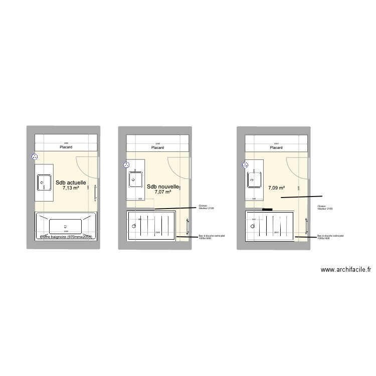 SDB LRSY. Plan de 3 pièces et 21 m2