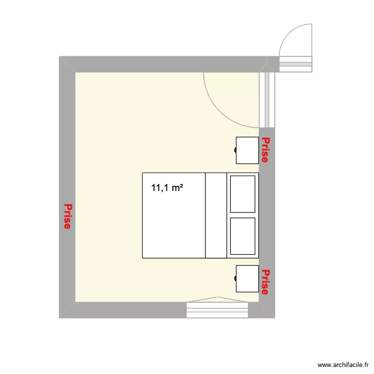 Chambre d\'amis. Plan de 1 pièce et 11 m²