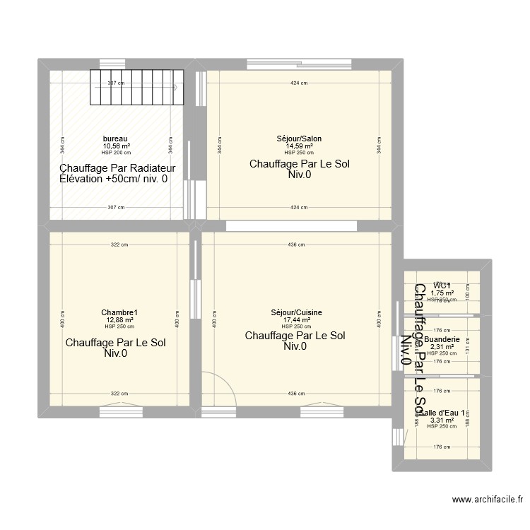 Plan Chauffage Sol. Plan de 7 pièces et 63 m2