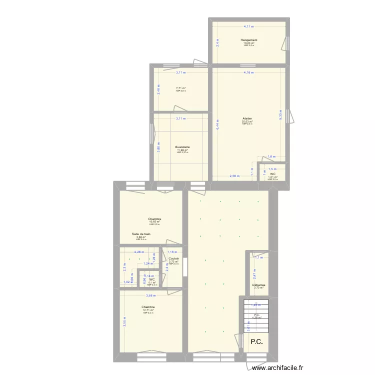 Plan Appart n&deg; 1 _RDC spot fini. Plan de 13  et 128 m²