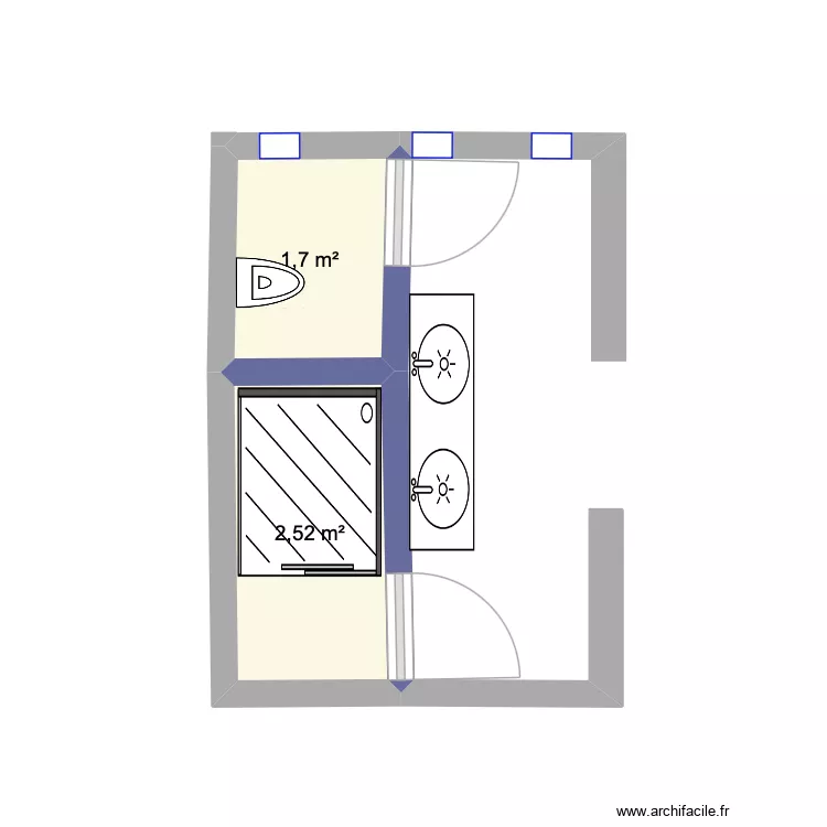 sdb parentale. Plan de 2 pièces et 4 m²