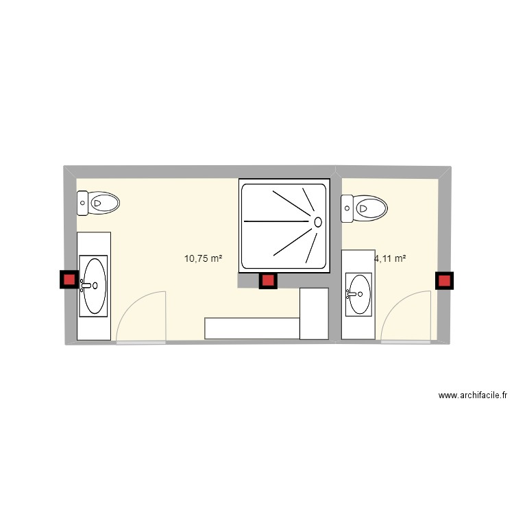 layout bathroom  villa 12 guest. Plan de 2 pièces et 15 m2