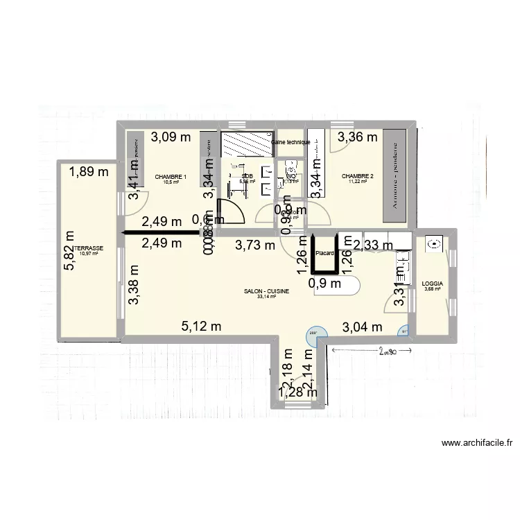 Plan T3 Tamaris 1er &eacute;tage Travaux. Plan de 