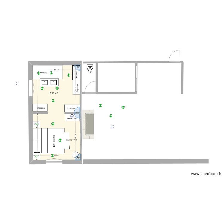 chambre parentale ter. Plan de 1 pièce et 18 m2