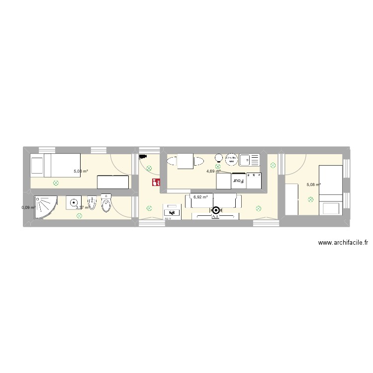 Techno Conetenaire. Plan de 6 pièces et 25 m2
