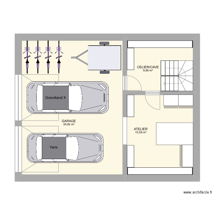 Projet - RDC. Plan de 3 pièces et 65 m2