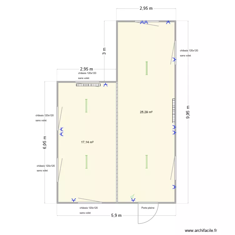 Mecacier. Plan de 2  et 42 m²
