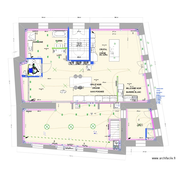 MARMONTEL RDC Bureaux Showroom V5. Plan de 4 pièces et 166 m2
