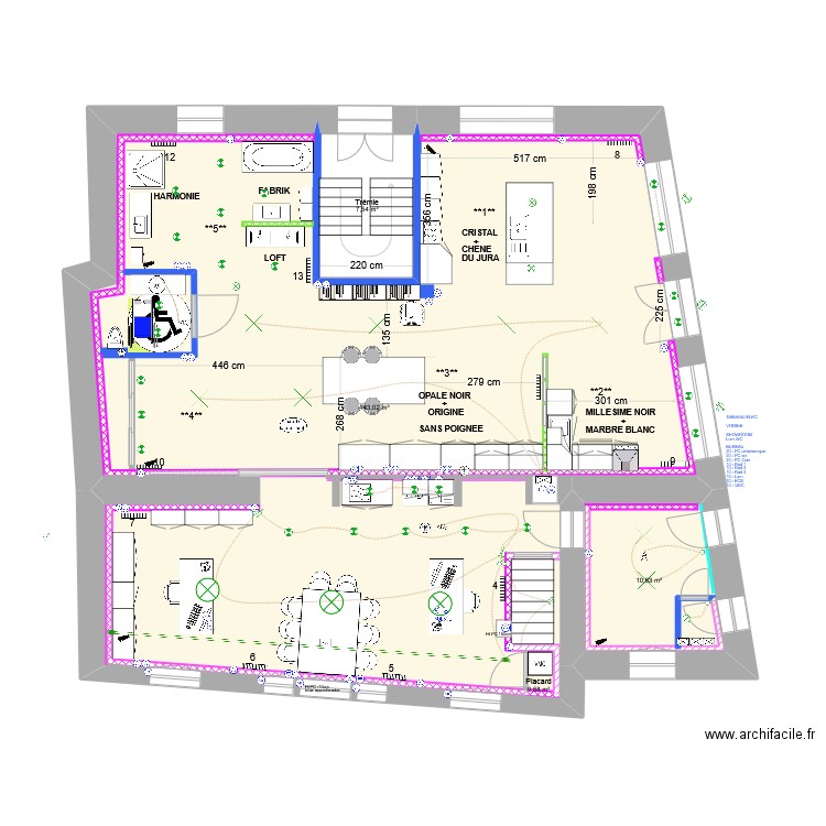 MARMONTEL RDC Bureaux Showroom V5. Plan de 4 pièces et 166 m2