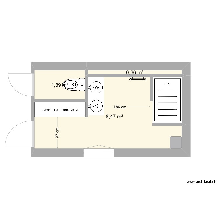 Marquet salle d'eau 4. Plan de 3 pièces et 10 m2