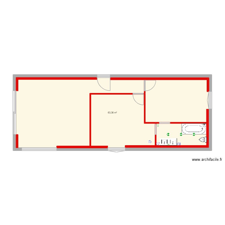 plans sdb. Plan de 1 pièce et 63 m2