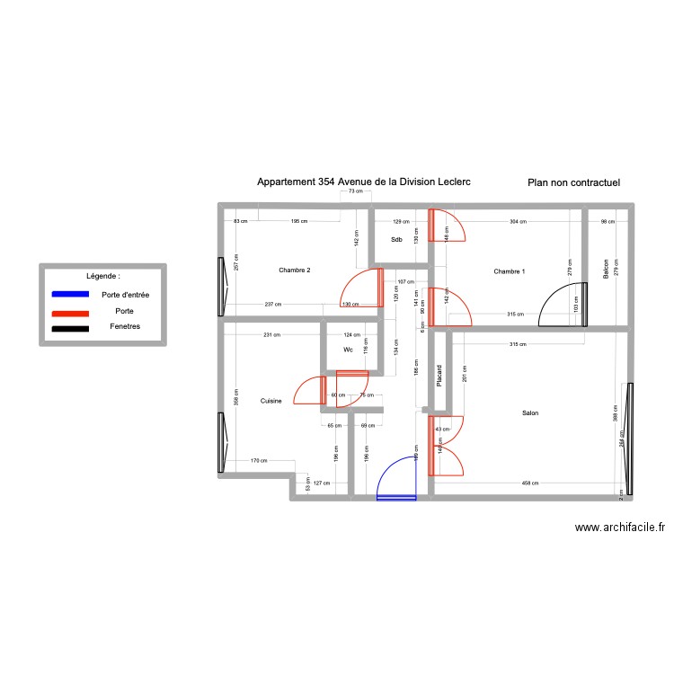 Appartement ROUSSEAU 3 Pièces avec mesure . Plan de 8 pièces et 55 m2