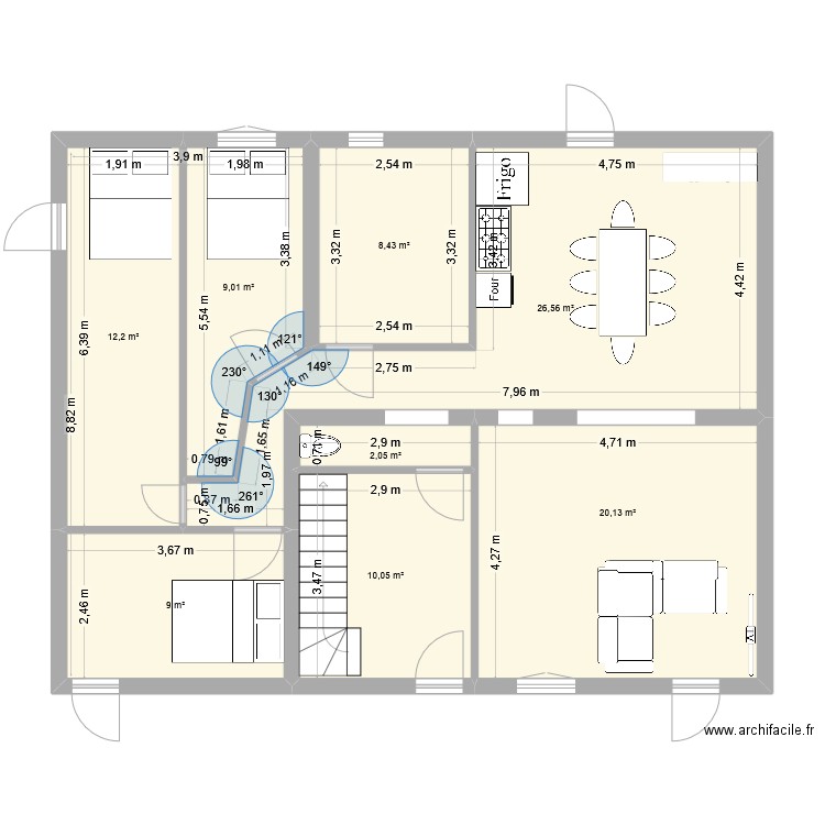 Coulazou RDC project V4 enzo remod sans mesure. Plan de 8 pièces et 97 m2