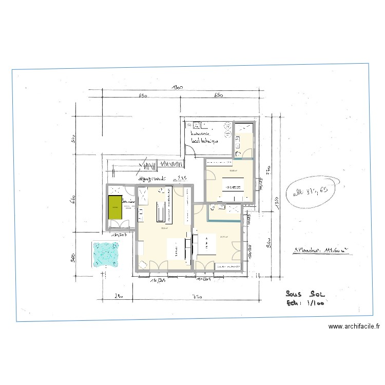 REZ JARDIN SAMOENS 3CH+SAUNA V1. Plan de 3 pièces et 71 m2