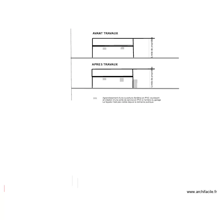Fa&ccedil;ade Nord apr&egrave;s travaux. Plan de 3 Pièces et 31 m²