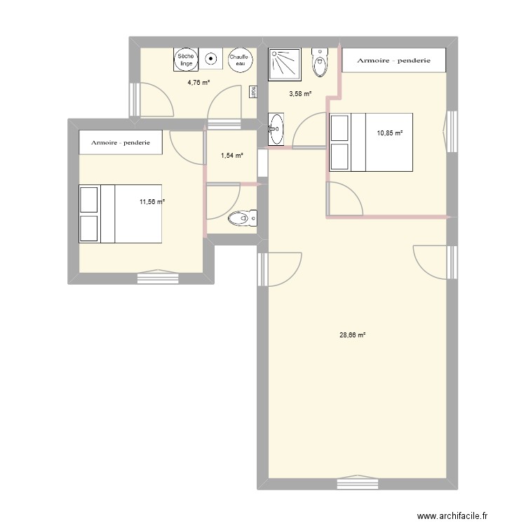 léontine. Plan de 6 pièces et 61 m2