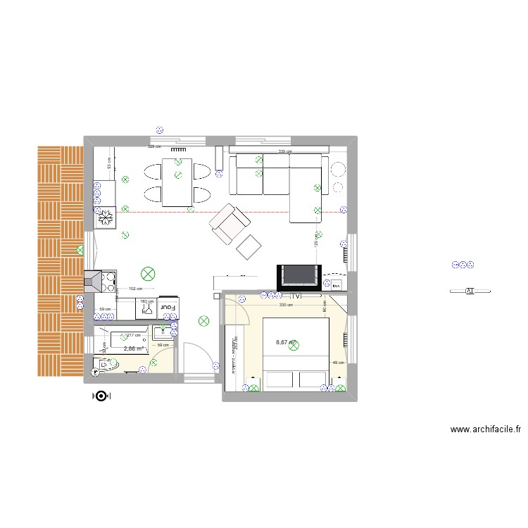 lot 7.4 amenagement MEUBLES. Plan de 2 pièces et 12 m2