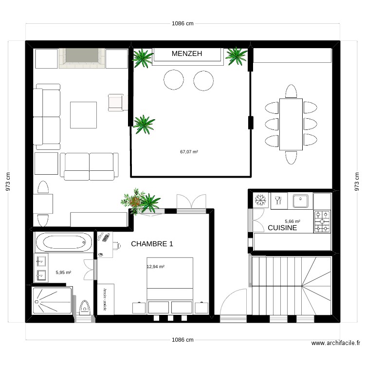 riad Kasbah 2 RDC 2. Plan de 4 pièces et 92 m2