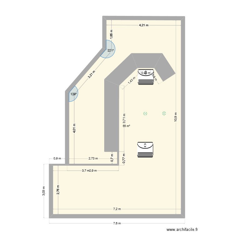 plafond autefage 1. Plan de 1 pièce et 65 m2