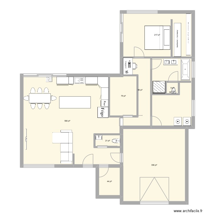 3ème croquis. Plan de 9 pièces et 143 m2
