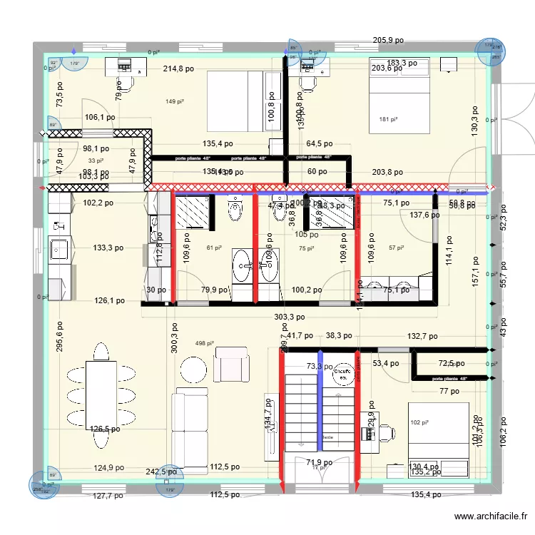plan 90 rochelois avec murs porteurs. Plan de 