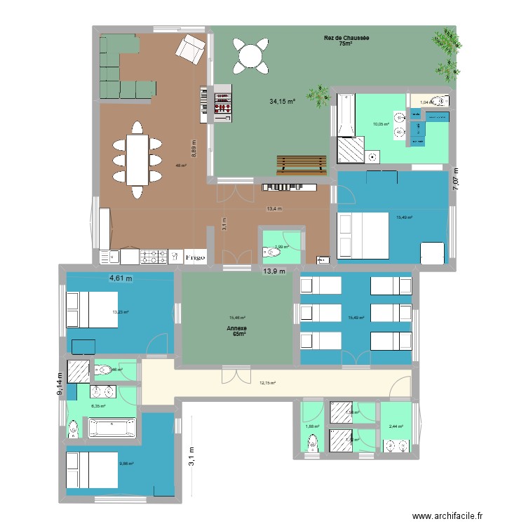 entourage - vacances v3 120m² & au sol. Plan de 17 pièces et 192 m2