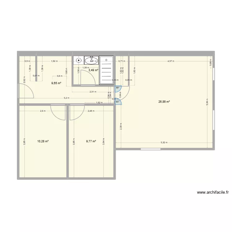 Cabourg SDB2. Plan de 5 et 60 m² Cabourg SDB2. Plan de 5 et 60 m²