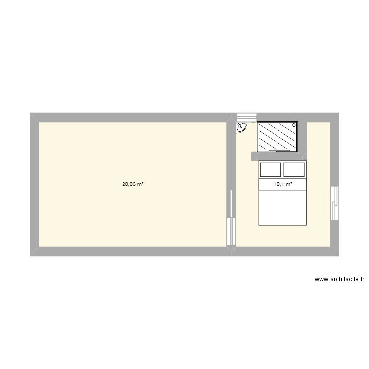 cabanon jardin. Plan de 2 pièces et 30 m2