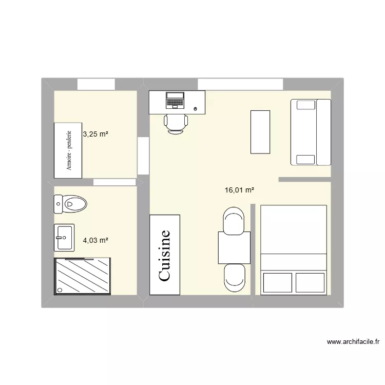 Studio girondins v2. Plan de 3  et 23 m²