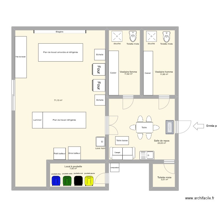 PLan laboratoire. Plan de 6 pièces et 113 m2