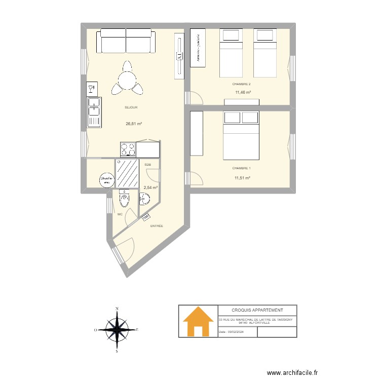 PLAN  ALFORTVILLE. Plan de 4 pièces et 52 m2