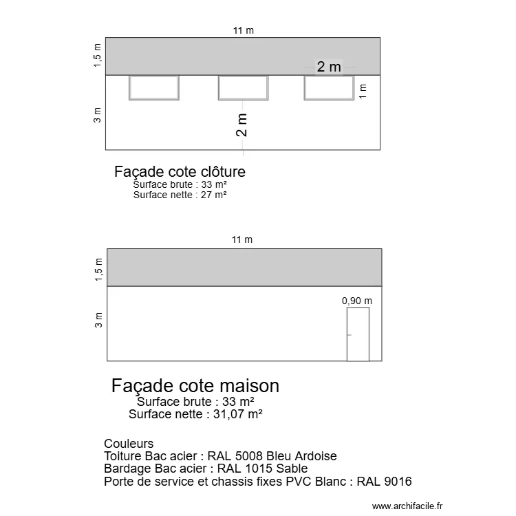 FACADE COTE HANGAR MODIFIEE V2. Plan de 