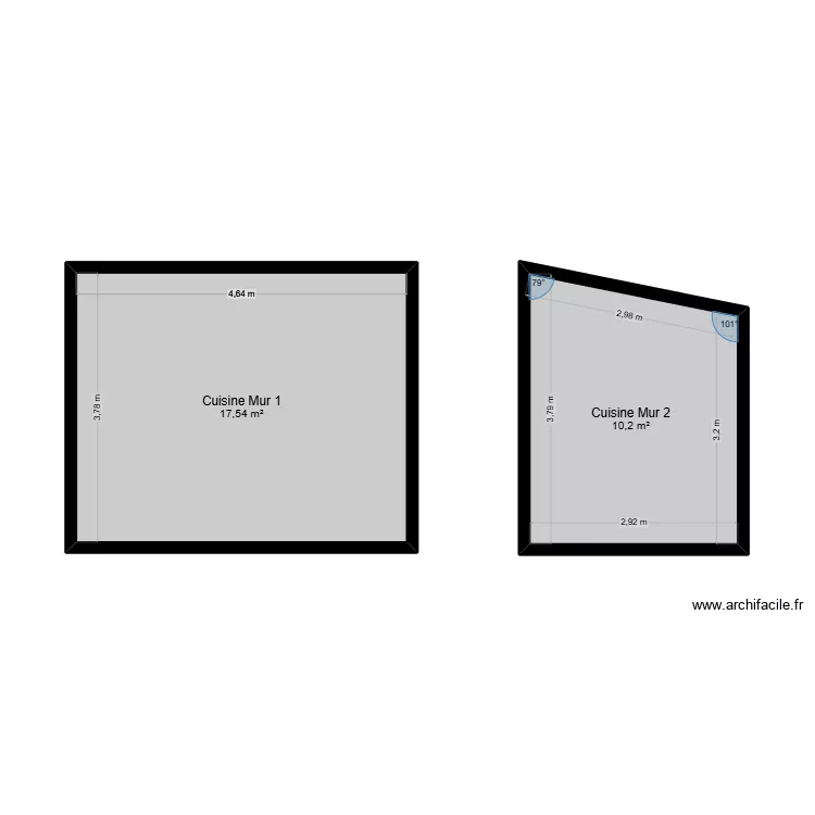 Cuisine Mur Plafonnage. Plan de 2 pièces et 28 m²