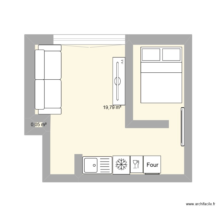 studio version 1. Plan de 2 pièces et 20 m2