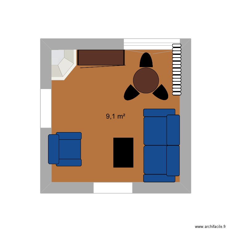 Salon- salle à manger. Plan de 1 pièce et 9 m2