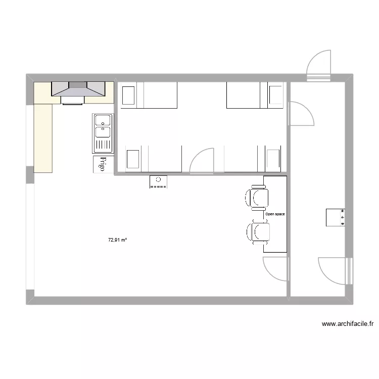 piece multifonction. Plan de 1  et 73 m²