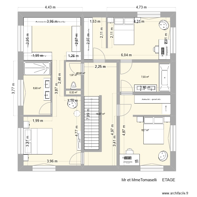 TOMASELLI P ETAGE. Plan de 7 pièces et 96 m2