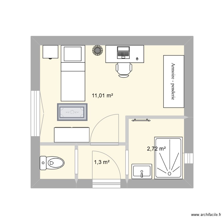 diallo. Plan de 3 pièces et 15 m2