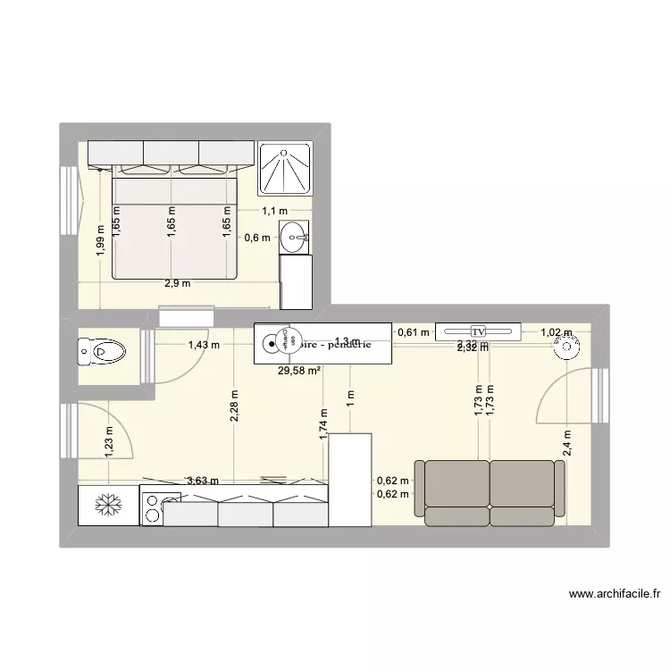 plan 2. Plan de 1 Pièce et 30 m² plan 2. Plan de 1 Pièce et 30 m²