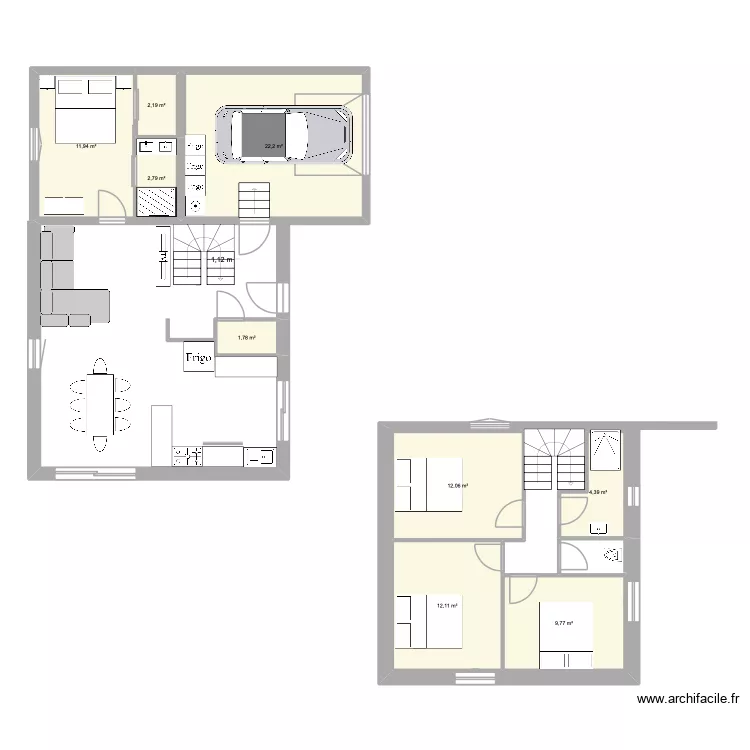 RDC motif. Plan de 9  et 79 m²