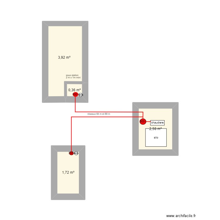 reseaux. Plan de 4 pièces et 9 m2