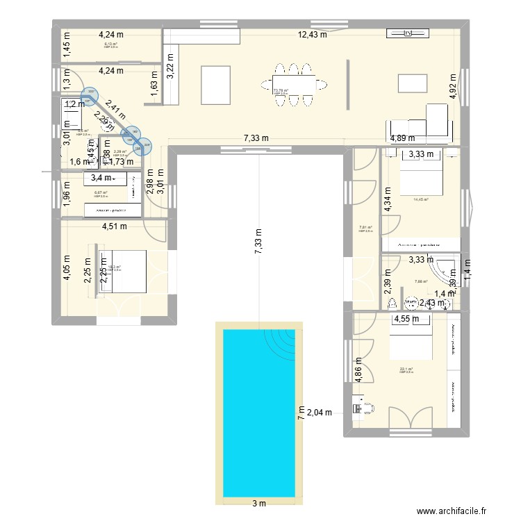 MAISON NEUVE. Plan de 10 pièces et 165 m2