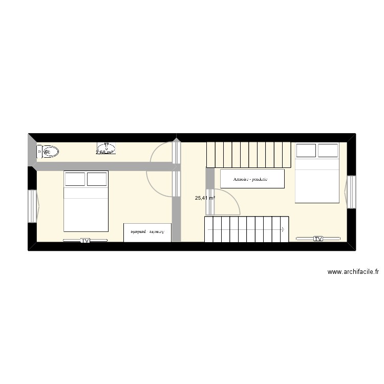 1er étage. Plan de 2 pièces et 28 m2
