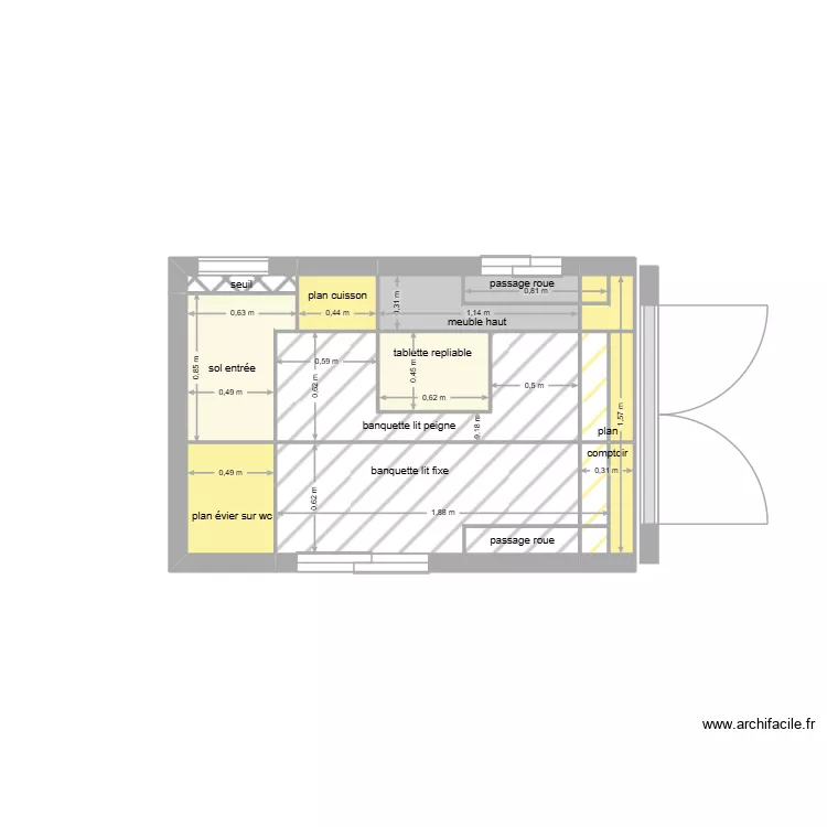 T6 AMENAGT. Plan de 17  et 4 m²